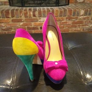 genuine suede color block heels
